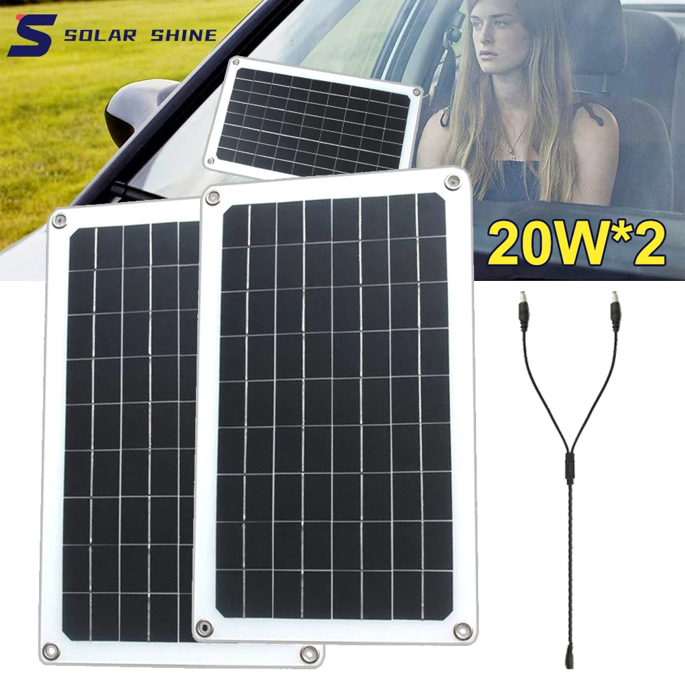

Комплект гибкой солнечной панели 12 В, монокристаллический комплект из 2 шт., 1 шт., 20 Вт комплект, водонепроницаемое зарядное устройство для с...