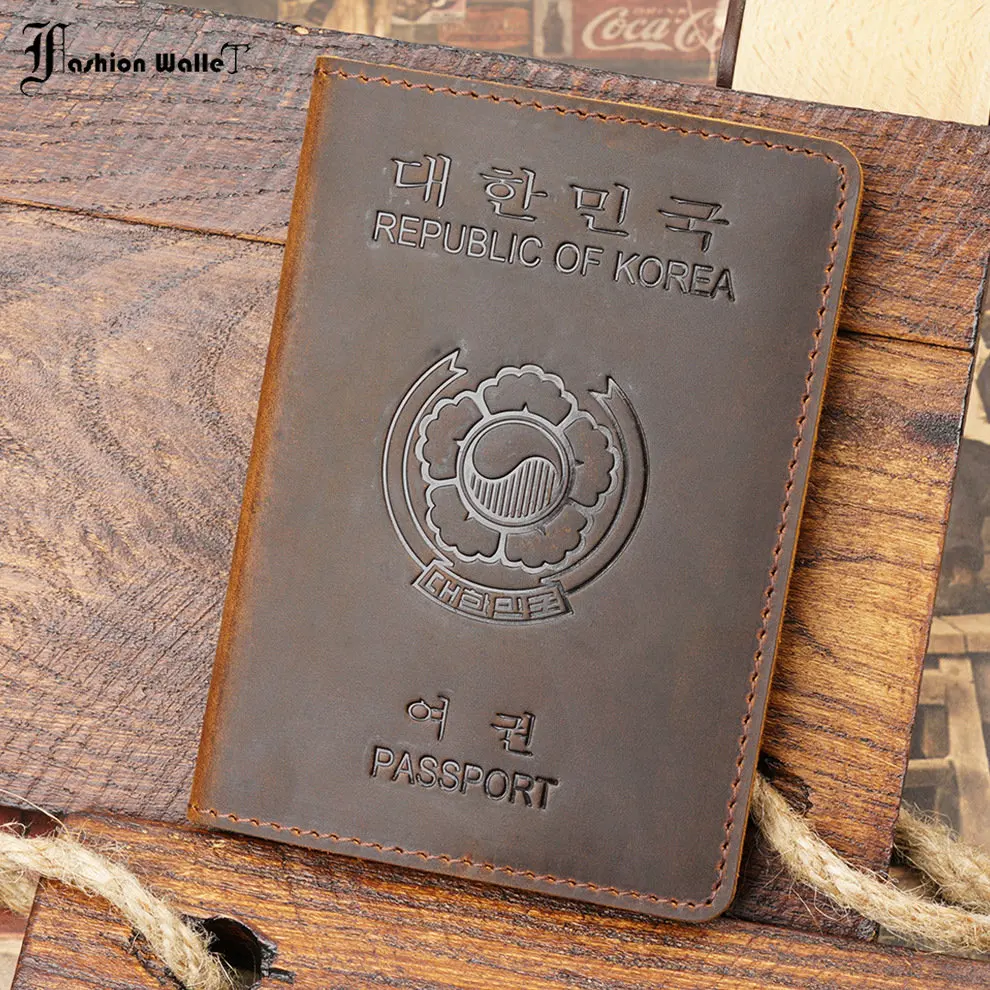 Minimalistic Wallet South Korea Passport Cover Travel Passport Wallet Men Retro Crazy Horse Leather Cover Passport Holder