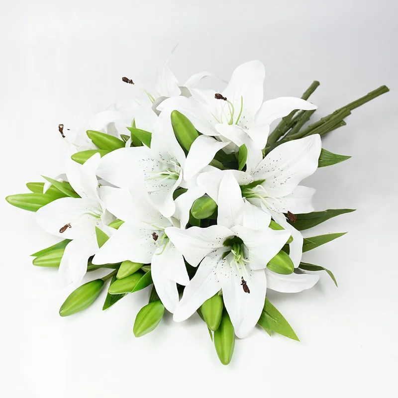 

5Pcs Wedding Artificial 38cm Real Touch Lily Flowers Latex Fake Flowers for Living Room Office Decoration Wedding Bridal Bouquet