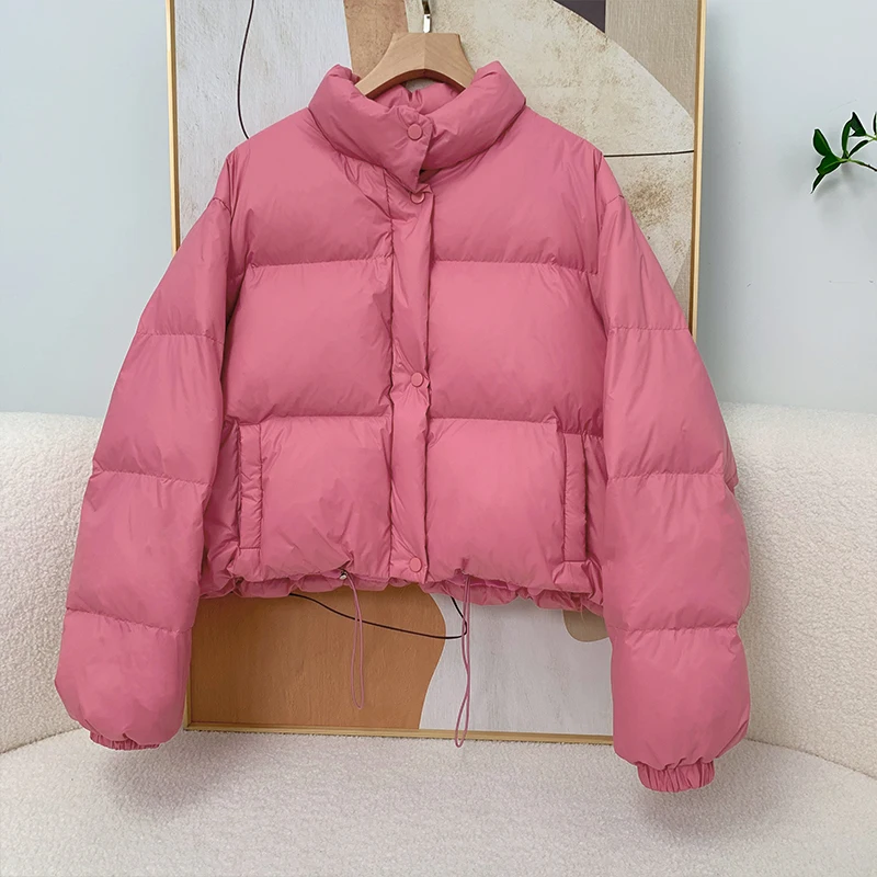 

Женская короткая пуховая куртка, Повседневная модная куртка на белом утином пуху, с воротником-стойкой, женские парки с перьями, уличная одежда, новинка 2023