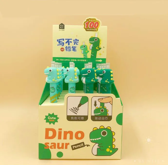 

Автоматическая ручка с мультяшным динозавром, карандаш 24 шт./лот для рисования и письма, подарок для детей, школьные и офисные принадлежности