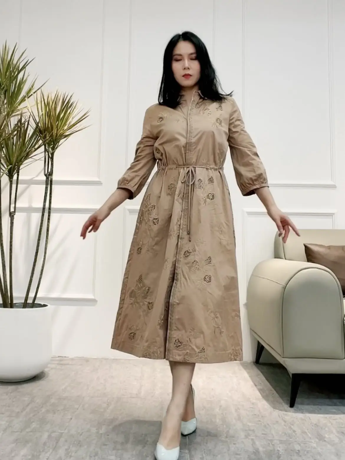 

Draw String Hollow Out Prairie Chic Pure Cotton Dress