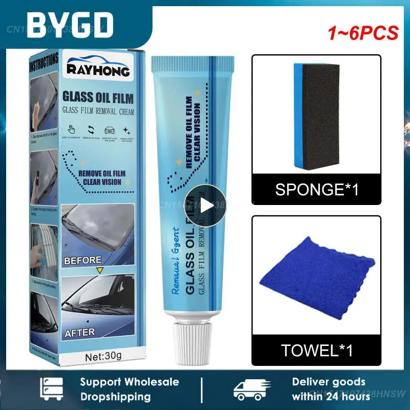 

1~6PCS 30g Car Glass Oil Film Remover Glass Film Polishing Cleaner Agent Windshield Glass Window Cleaning Liquid with Sponge