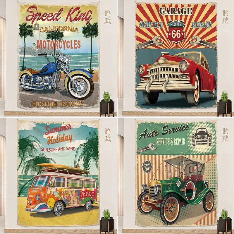 

Американский Бар Ретро винтажный автомобиль подвесной тканевый фон декоративный гобелен настенный подвесной Таро хиппи настенные коврики...