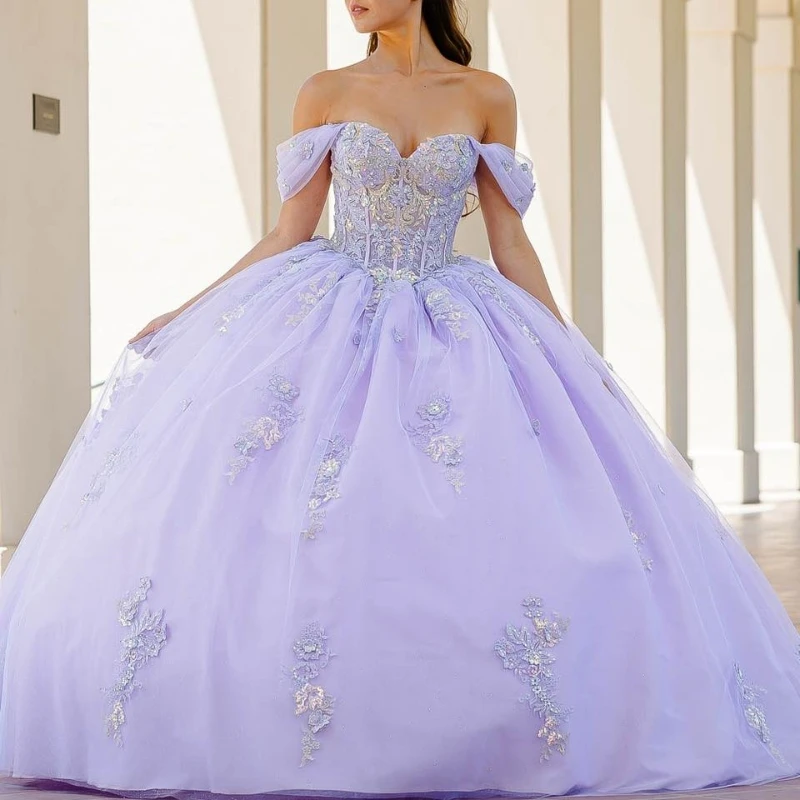 

Lavender Beaded Quinceanera Dresses Ball Gown 2023 Lace Appliques Sleeveless Sweet 16 Dress Party Gown Vestidos De 15 Quinceañer