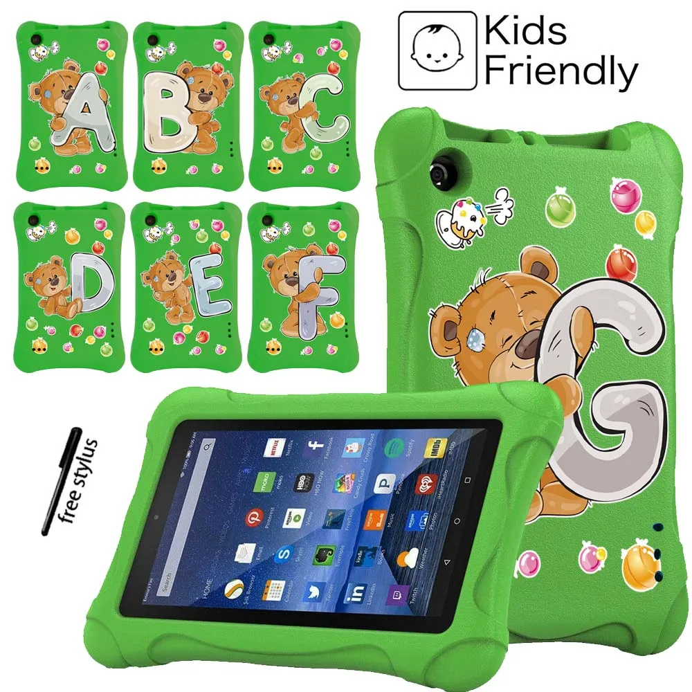 

Tablet Case for Fire 7 (5th/7th/9th Gen) 26 Letter Series Children EVA Material Tablet Cover Case + Free Stylus