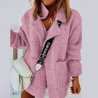 ladies elegant trendy knitted sweater jacket 2022 fall new style lapel retro warm pocket long sleeve casual jacket top coat