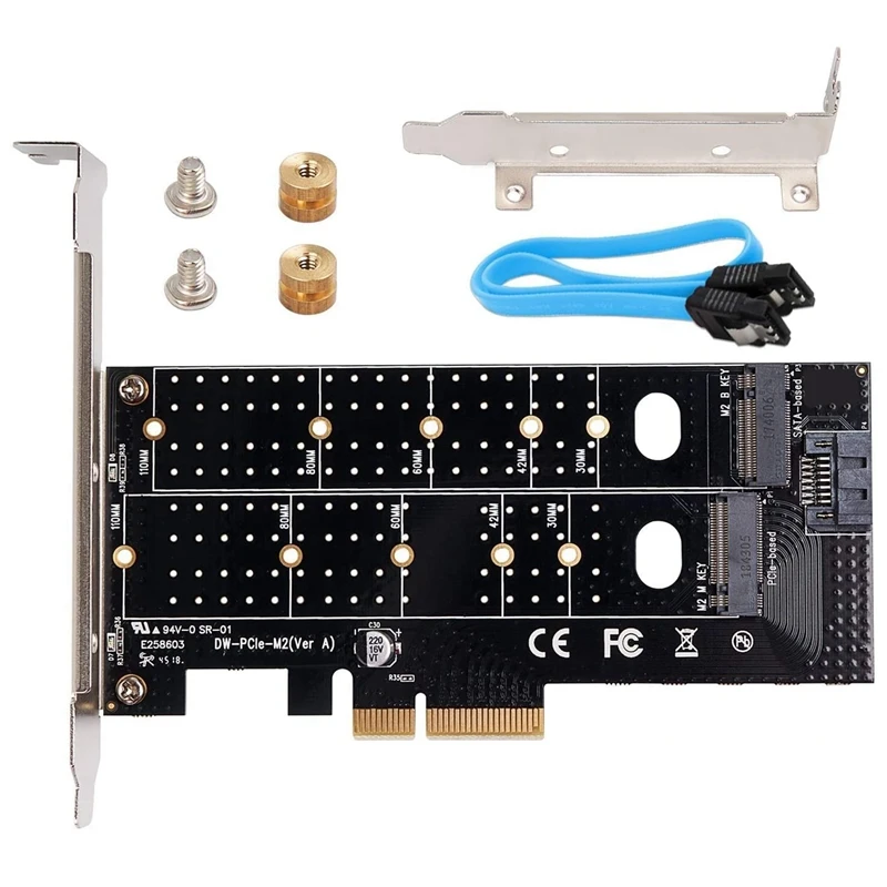

Двойной адаптер M.2 NVME, адаптер NVME PCIE, ключ M или M.2 SATA SSD B Ключ 22110 2280 2260 2242 для контроллера Pcie 2230 X4