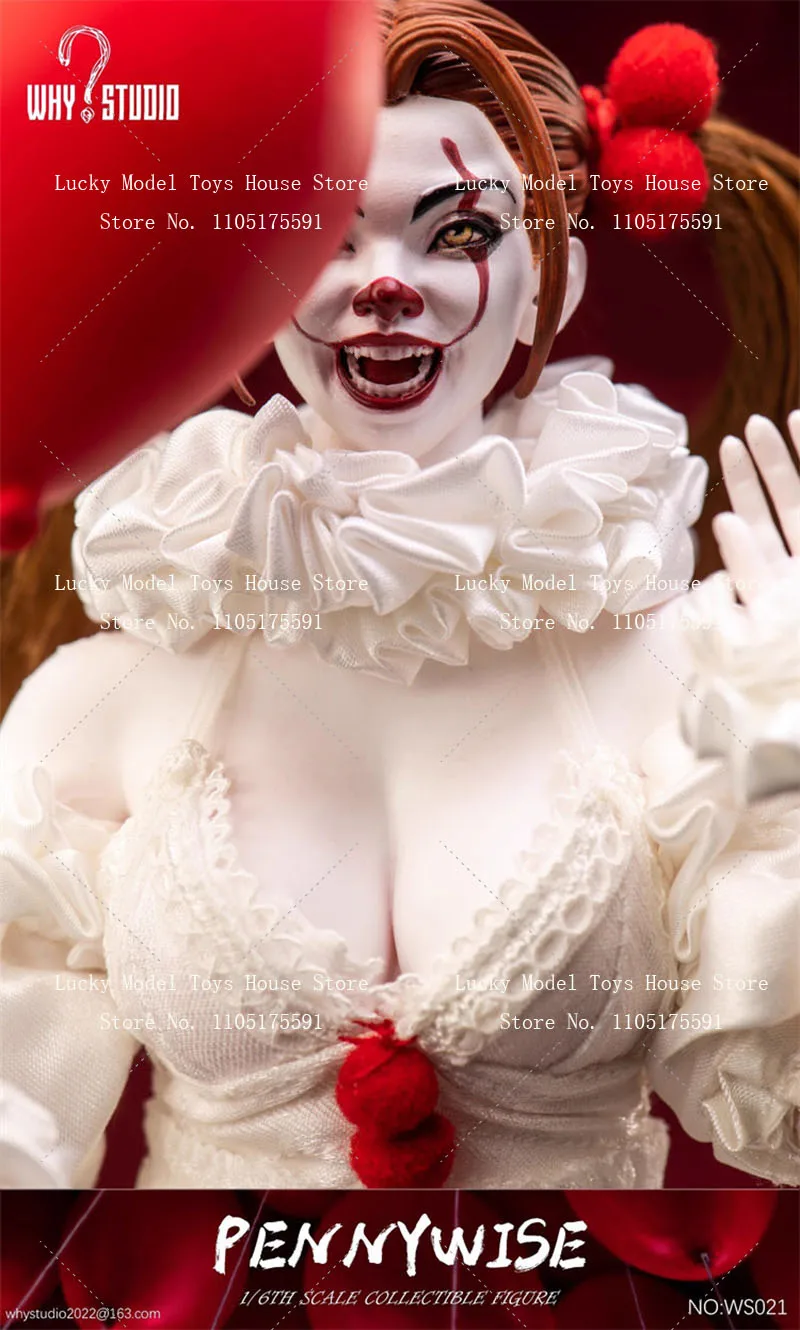 Фото Кукла-солдатка WHY STUDIO 1/6 Scale Resurrection Female Clown Pennywise WS021 в белом платье с красным шаром, 12 дюймов №3