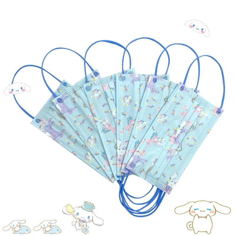 

50 шт., трехслойная маска Sanrio Cinnamoroll с героями мультфильмов, модная одноразовая Защитная маска для лица, Пылезащитная маска, подарок для мальч...