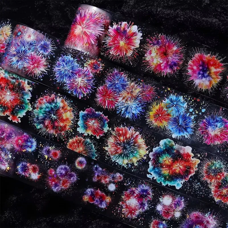 1Roll PET Tape Fireworks Sunny Day Blue Shell Light Handbook Material Loop Stickers Adhesives Scrapbook 50mm*2m