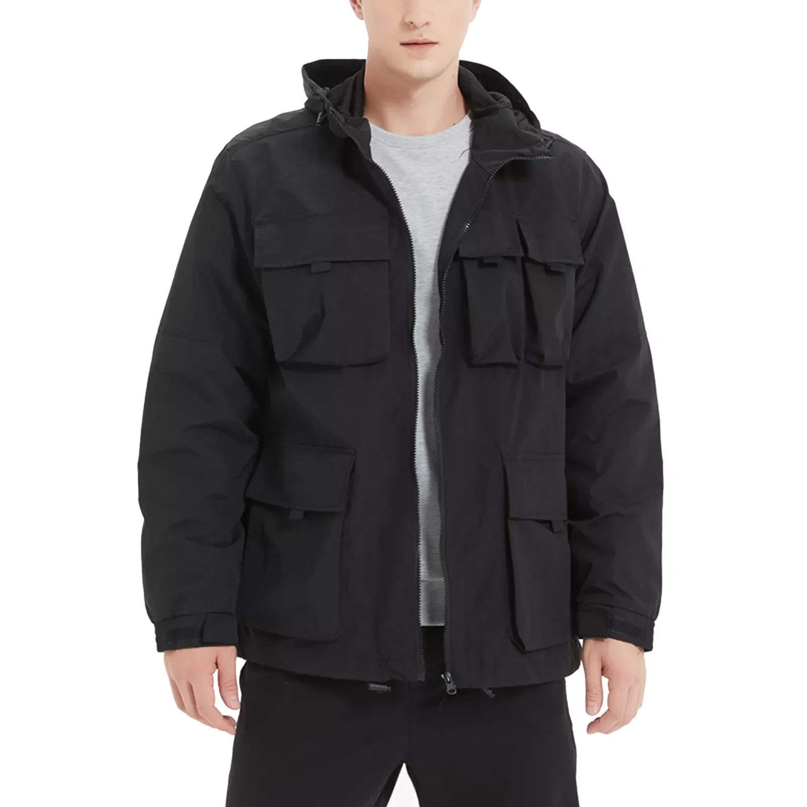 

NEW IN Mens Autumn Fashion Loose Solid Color Pocket Lapel Tooling Jacket Coat Top Pack Able