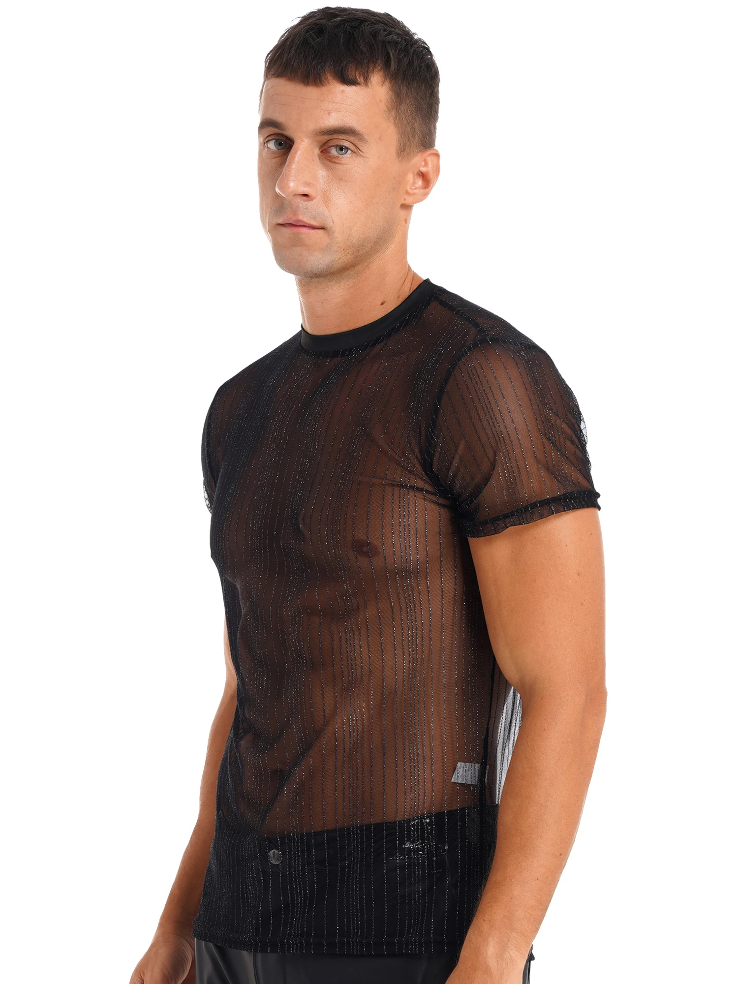 Пикантные мужские рубашки с блестками в полоску коротким рукавом прозрачные