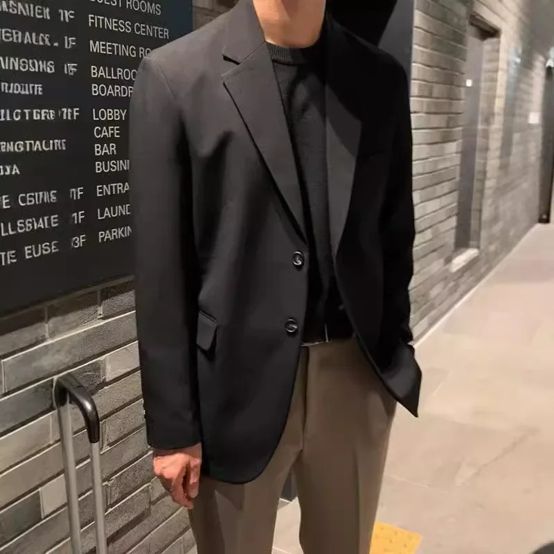 Корейский мужской повседневный Блейзер свободного кроя в западном стиле черная