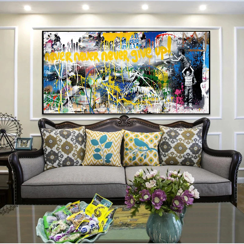 

Never Give up Banksy Graffiti Art Canvas Painting Wall Art Posters Prints Wall Pictures for Living Room Home Cuadros Decoration