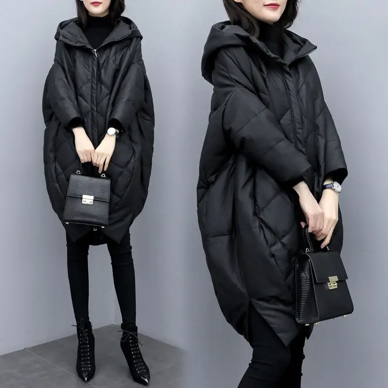 

Woman Hooded PU Parkas Female Black Fashion Waterproof Coats Ladies Elegant Solid Slim Long Cotton Padded Jackets Parkas G409