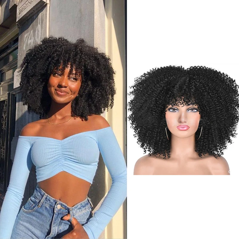 

Belle Show Synthetic Wig Afro Kinky Curly Wigs Short Hair With Bangs Natural Curly Hair Blonde Black Red Wig For Women