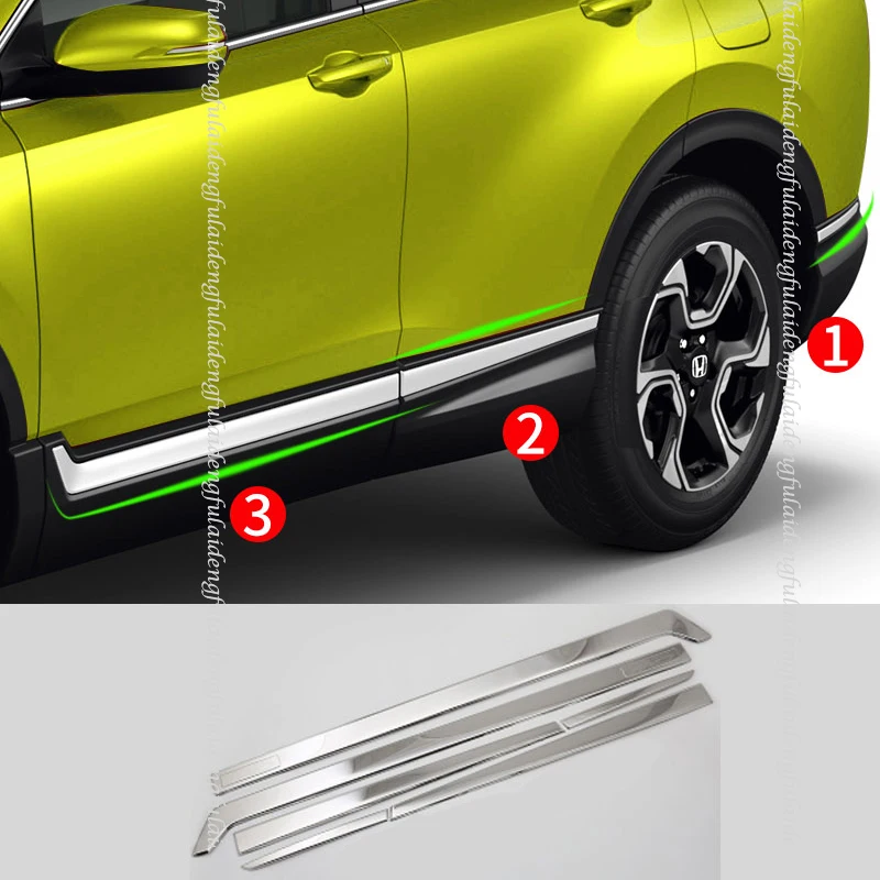 Накладки на боковые двери из ABS-пластика с хромированной отделкой для Honda CRV CR-V 2017-2021 (комплект из 6 штук).