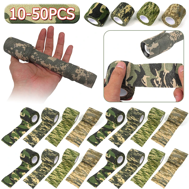 

10-50PCS Elastic Wrap Tape Army Outdoor Hunting Camouflage Stealth Tape Waterproof Wrap Durable Self Adhesive Elastic Bandage
