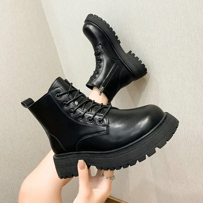 

Женские ботинки Осень-зима плюс бархатные ботинки британский стиль кожаная обувь сетчатые красные короткие ботинки женские новые 2023 Botas Mujer