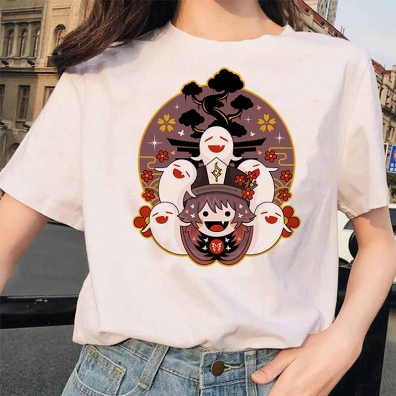 

Unisex Hu Tao Kawaii Cartoon T Shirt Women Hot Game Genshin Impact T Shirt Harajuku Ullzang Streetwear T-shirt Y2k Tops Female