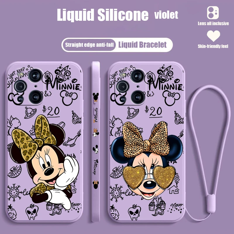 Минни Дисней Маус для OPPO Find X6 X5 X3 X2 Pro Lite Neo жидкий левый веревочный силиконовый