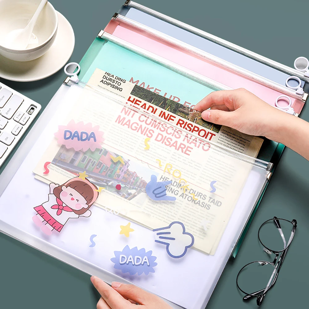

A4 Pocket Folder Pull Side File Bag Waterproof Cartoon School Offcie Information Supplies Document Test Paper Organizer Storage