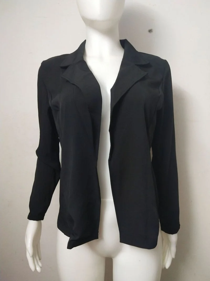 Fashion Casual Office Blazer Solid Colors Slim Jacket Front Open Cardigan V-neck Notched Coats Women Work Wear Business Clothing