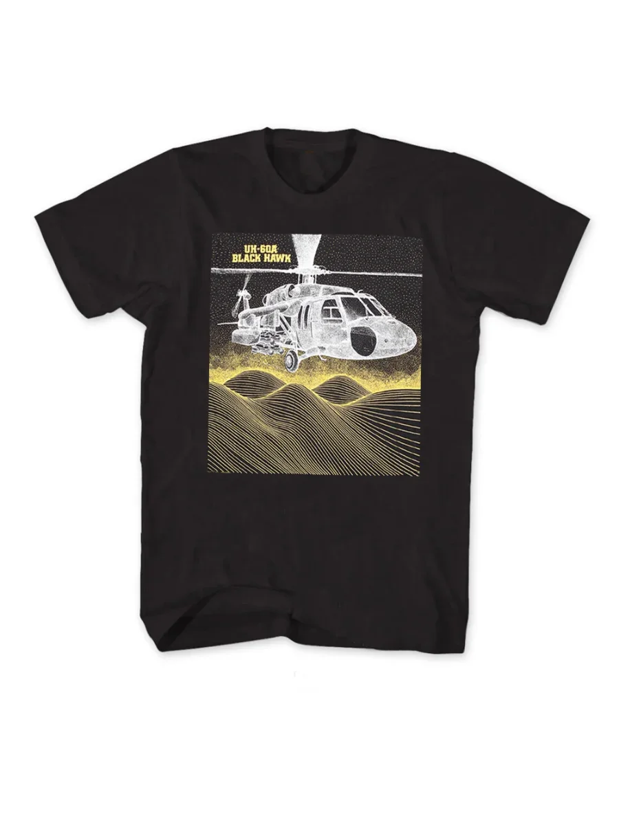 UH-60 Футболка с принтом Черный ястреб и вертолетами. Летняя хлопковая мужская
