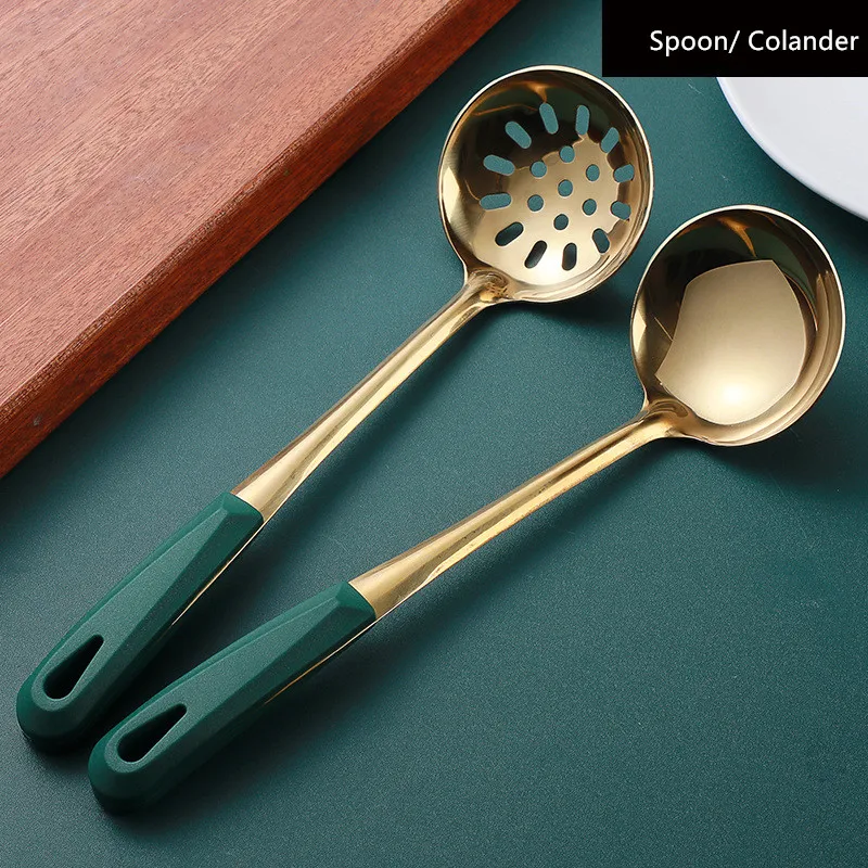 Дуршлаг с длинной ручкой ложка для супа ложки из нержавеющей стали Золотой