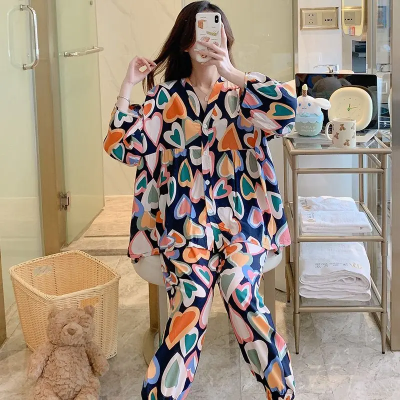 2023 new summer cardigan cotton silk pajamas women spring and autumn thin rayon household clothes girls cotton silk suit