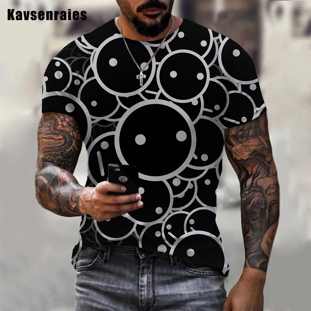 

Hot Sale Summer Fashion 3D Printing Round Smile Expression Men T-shirt Unisex Casual Oversized Short Sleeve O-Neck T-shirt