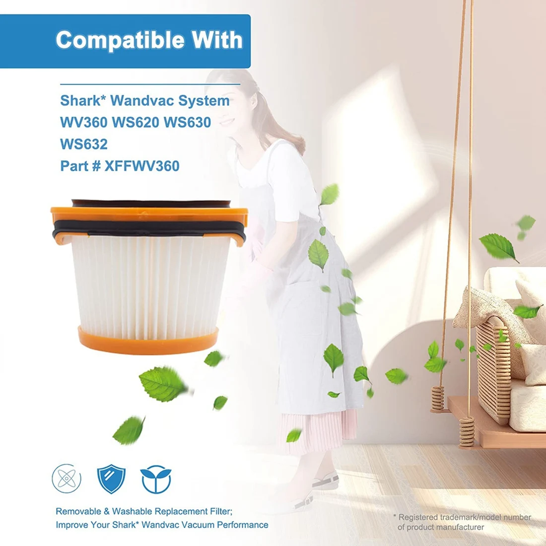 Сменный вакуумный фильтр из 4 шт. для системы Shark Wandvac WV360 WS620 WS630 WS632 WS632BLBRN WS632GDBRN