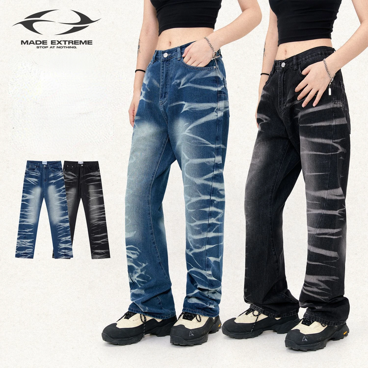 

MADEEXTREME Washed Corrugated Straight Jeans for Men Street Wear Y2k Men’s Jeans Moto & Biker Denim Jeans