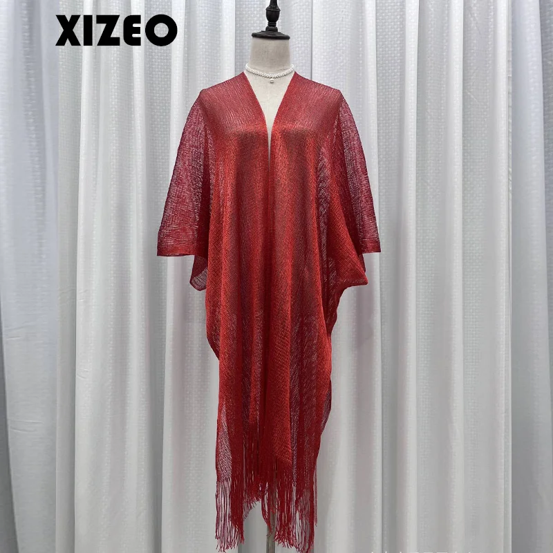 XIZEO 2023 Sexy Fringe Tassel Mesh Sheer Shiny Knitted Tunic Beach Cover Up Cover-ups Beach Dress Beach Wear Beachwear Female