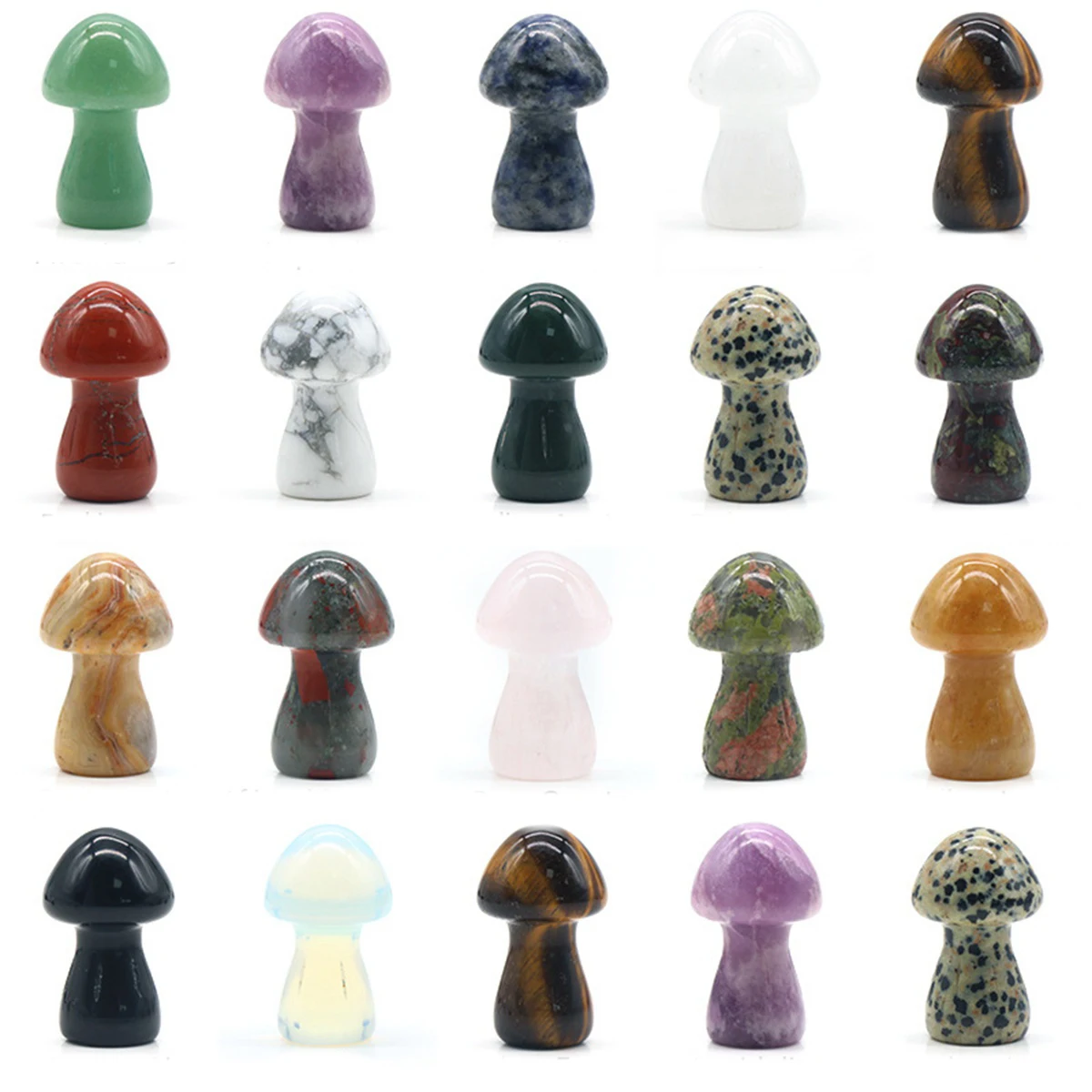 

6PCS Gemstone Mushroom Sculpture 35MM Mini Healing Crystal Mushrooms Chakra Stone Decorations for Home Balancing Meditation