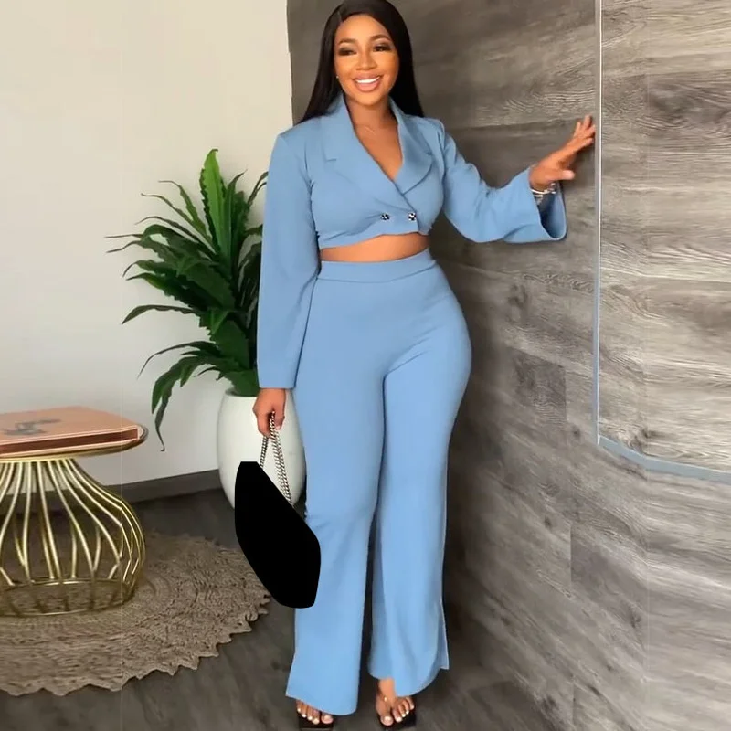 

WUHE Soild Fashion Fall Women's Set Blazer Top and Straight Pants Suit Two Piece Set Female Chic Office Lady Elegant Outfits