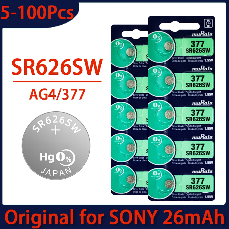 5-100 шт. 1 55 В оригинальные батарейки-таблетки для SONY AG4 377 SR626SW SR626 177 626A LR66
