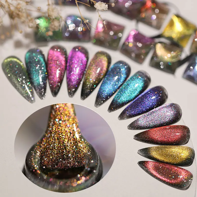 

LILYCUTE 7ml 9D Flowing Cat Magnetic Gel Polish Holographic Glitter Semi Permanent Soak Off UV Gel Nail Art Gel Varnish