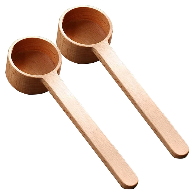 

LBER 2 Pcs Coffee Scoop,Beech Wooden Coffee Ground Spoon,Measuring Scoop,Soup Cooking Mixing Stirrer,Wooden Tea Scoop