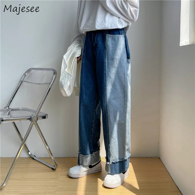 

Wide Leg Jeans for Men Autumn High Street Patchwork New Fashion Loose Plus Size All-match Clothes Daily College Male Handsome