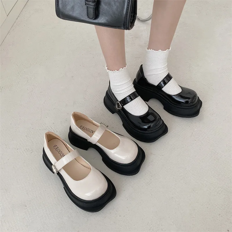 

Shoes Woman 2022 British Style Clogs Platform Female Footwear Oxfords Square Toe New Preppy Creepers Dress Leather Retro Summer