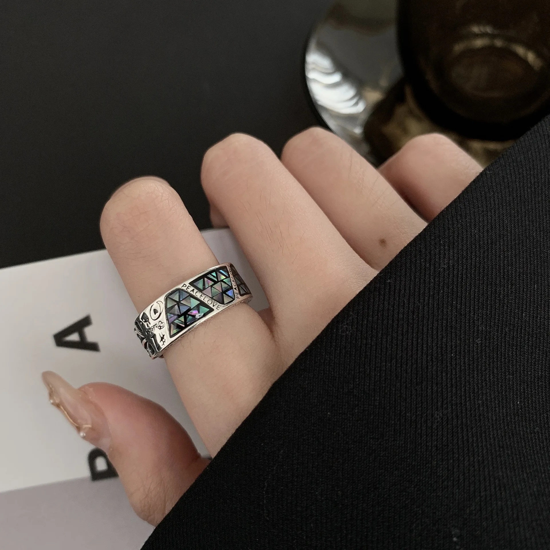 Retro Style Twist Graffiti Thai Silver Ladies Party Ring Jewelry For Women  Geometric Graffiti Totem Ring Female