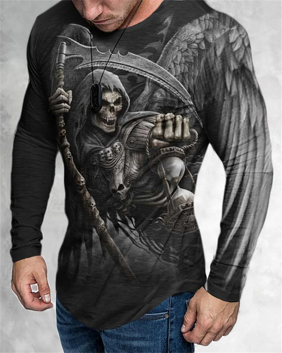 

2022 Newest Best Selling Men's Long Sleeve Autumn Men's 3D Printing Skull Pattern Casual Sports Men's Long Sleeve, Fitness Quick
