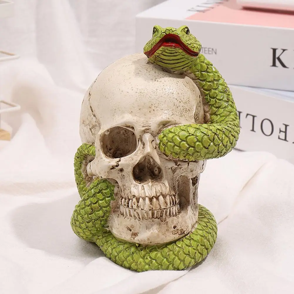 

Skull Head Decoration Snake Imitation Add Atmosphere Multipurpose Horror Skull Head Ornament Home Decoration