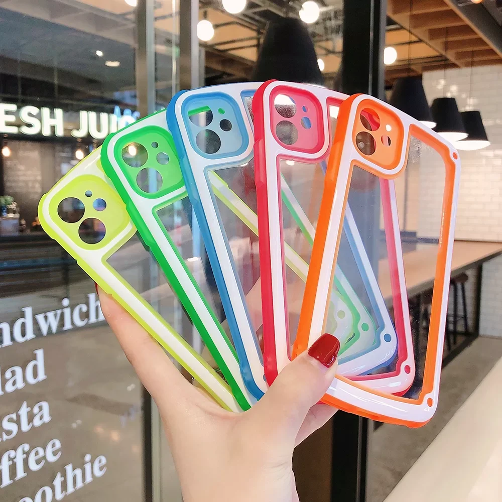 

Phone Case Fluorescent Color For iphone 11 Pro Max XR X XS Max 6 6s 8 7 Plus Cover Luxury Cute Soft Bumper Transparent Hard Case