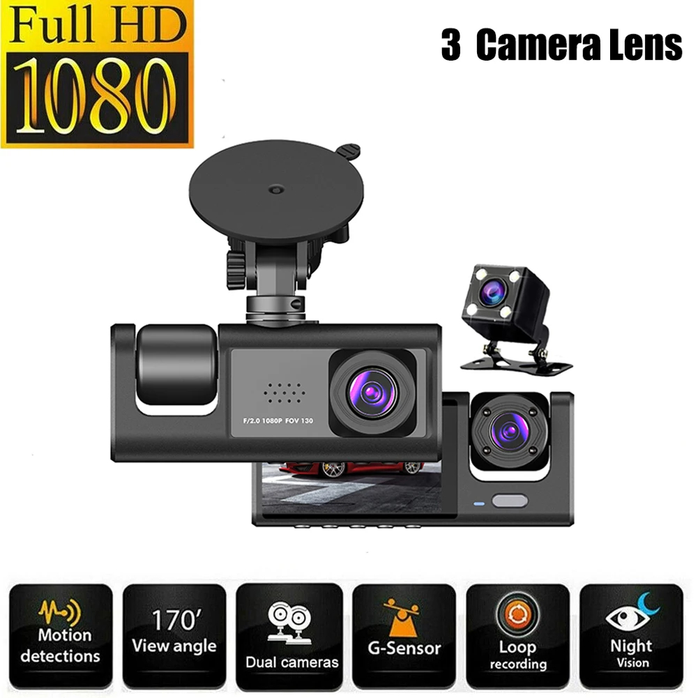 

3 Lens Car DVR 3-Channel Dash Cam HD 1080P Dash Camera Dual Lens Dashcam Video Recorder Black Box 24H Parking Monitoring
