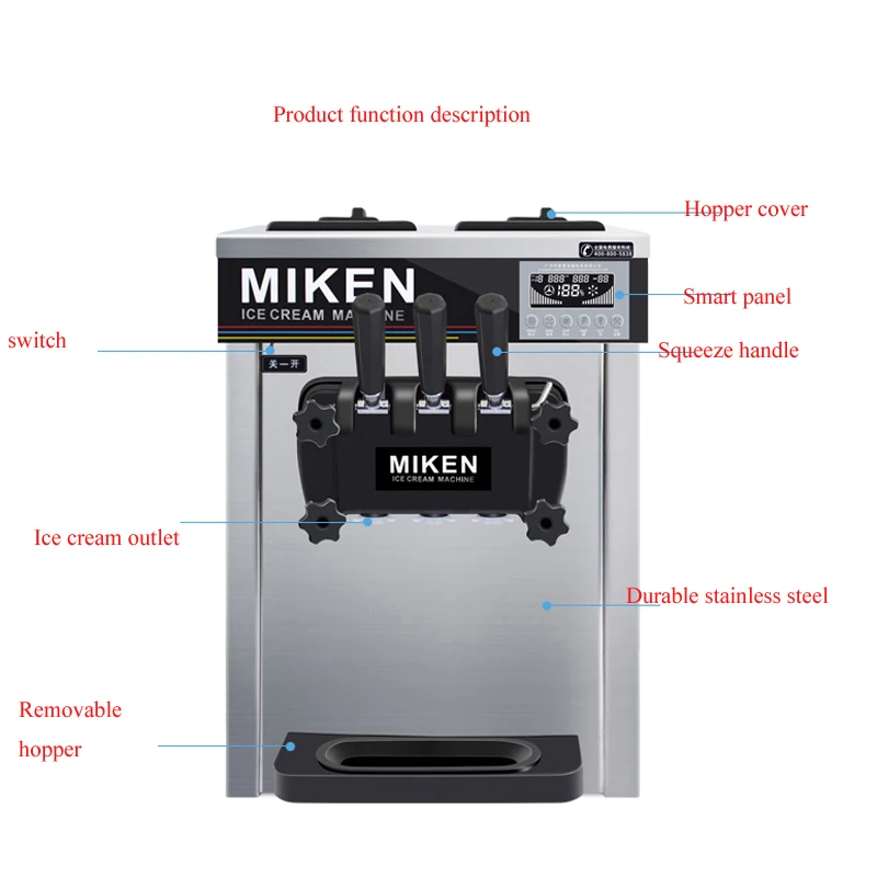 

PBOBP Three Flavor Soft Ice Cream Machine Soft Serve Ice Cream Making Machine Factory Price with LCD Display