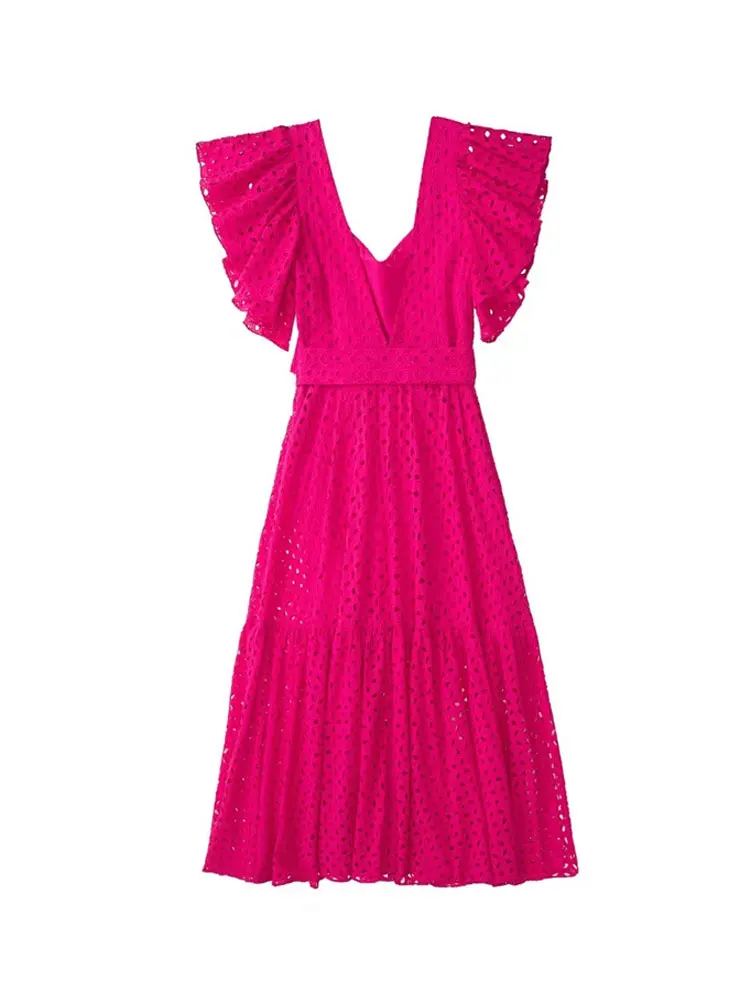 Женский пляжный сарафан средней длины элегантное розовое платье-трапеция с