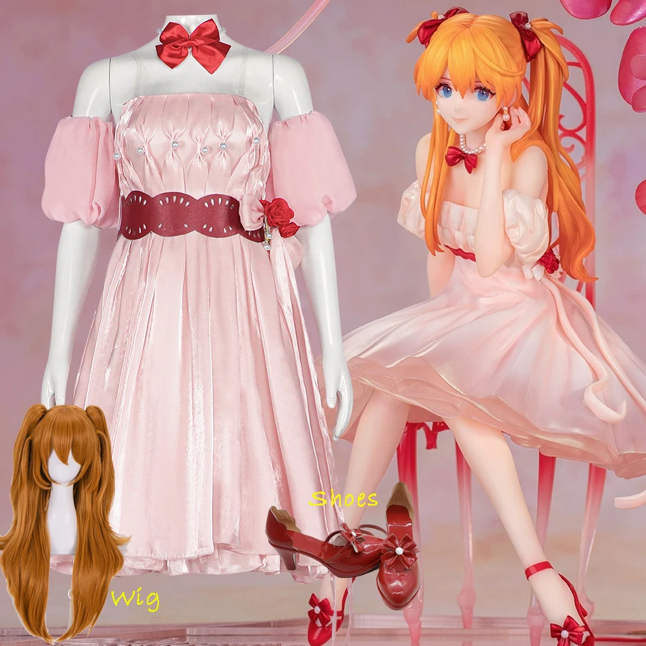 

Anime EVA Asuka Langley Soryu Cosplay Girl Women Dress Rei Asuka Whisper Of Flower Cosplay Wig Uniform Shoes Party Loli Clothes